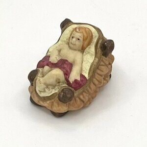 Vintage Mini Baby Jesus Nativity Figurine Manger Replacement Christmas Ceramic